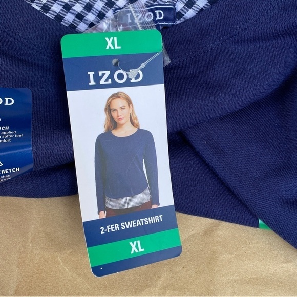 Izod 2-fer Button Accent Peacoat Sweatshirt Blue Gingham Plaid Long Sleeve Sz XL - Picture 8 of 11